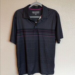 Pebble Beach Black Polo with Thin Maroon Stripe